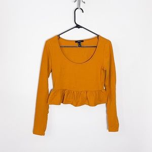Mustard Forever 21 Peplum Crop Top